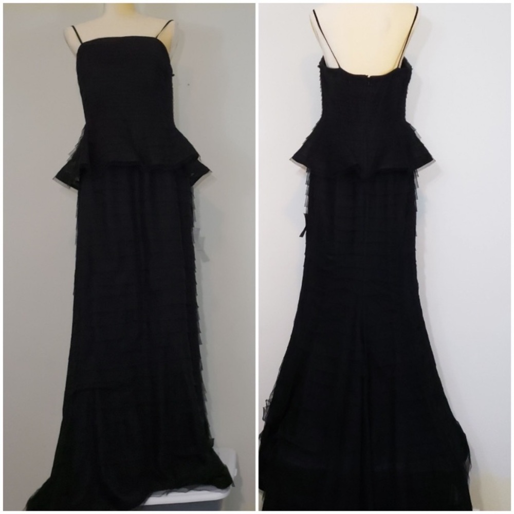 Adriana Papell strapless shutter tulle peplum long gown - Picture 9 of 12